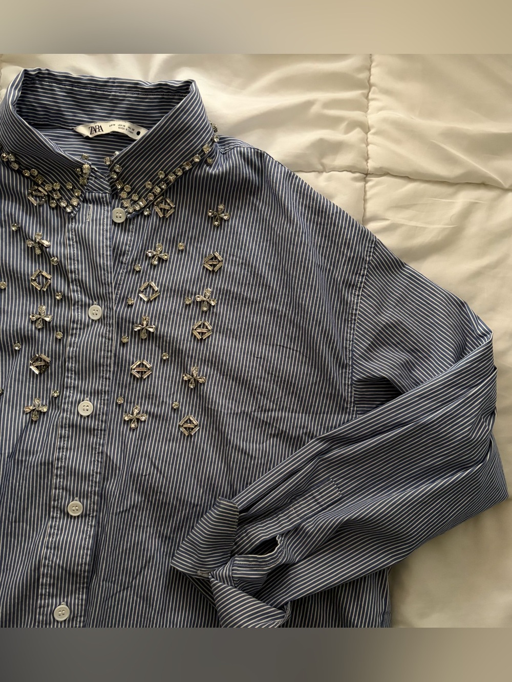 Zara striped button up with beaded detailing